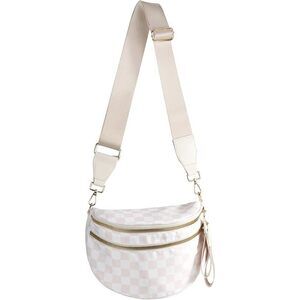 Spacious Checkered Nylon Crossbody Bag Bum Bag Checkered Handbags Wallets For